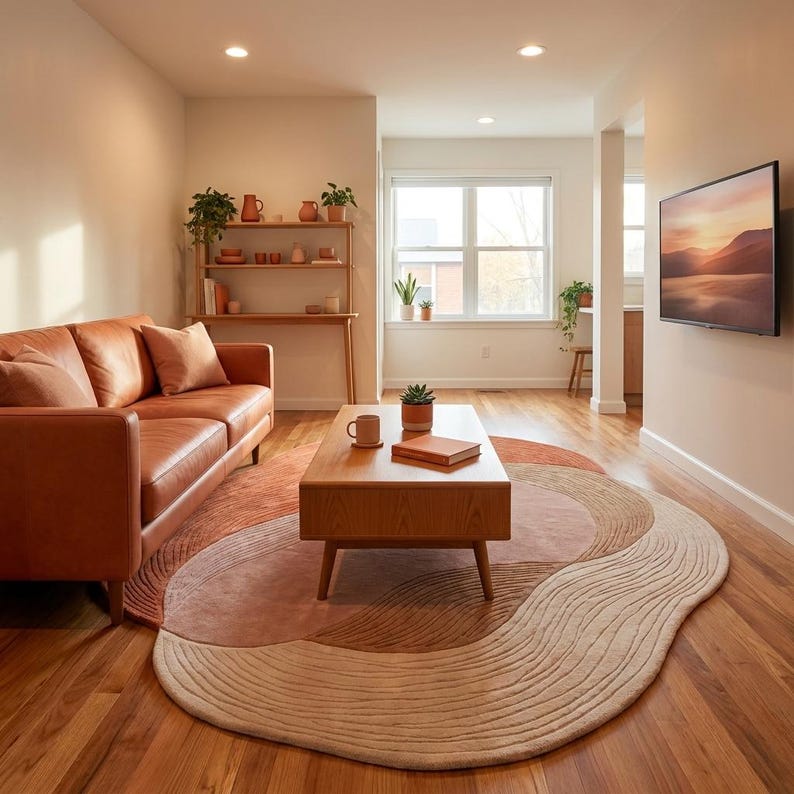 Terracotta Abstract Hand-Tufted Wool Rug | Organic Irregular Area Carpet