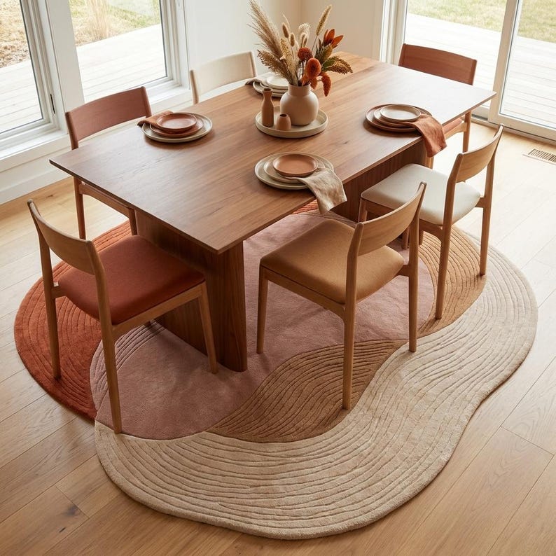 Terracotta Abstract Hand-Tufted Wool Rug | Organic Irregular Area Carpet