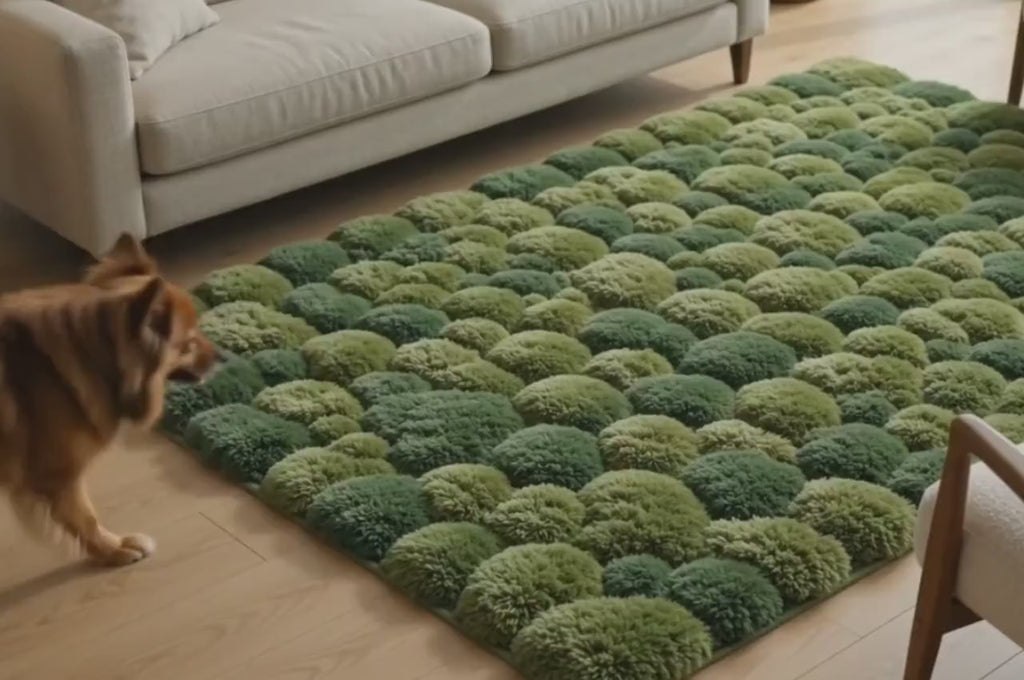 Hand Tufted Moss Ball Rug, Green Abstract Forest Floor Area Rugs