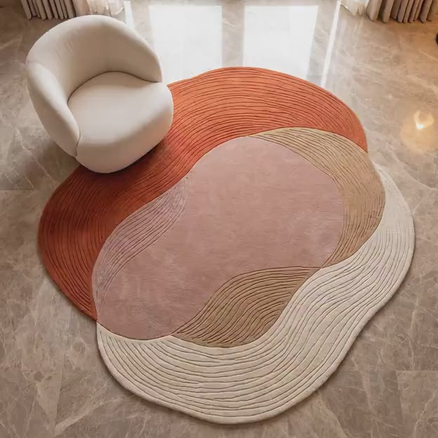 Terracotta Abstract Hand-Tufted Wool Rug | Organic Irregular Area Carpet