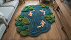Moss Blue Koi Fish Pond Wool Rug | 3D Hand-Tufted Irregular Area Carpet