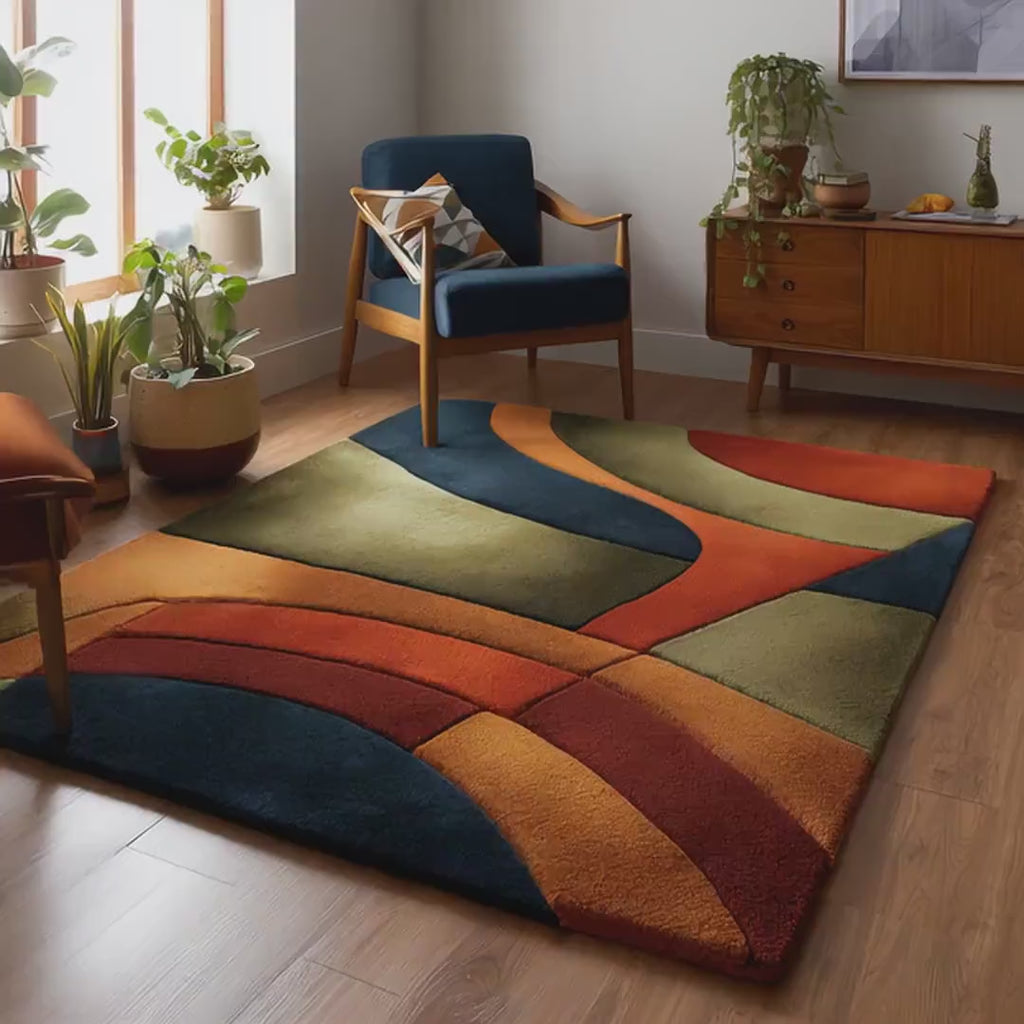 Modern Abstract Hand-Tufted Wool Rug | Scandinavian Area Carpet