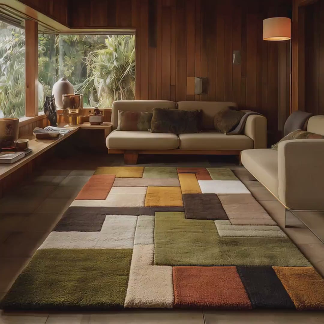 Mid-Century Modern Hand-Tufted Wool Rug | Retro Color Block Carpet