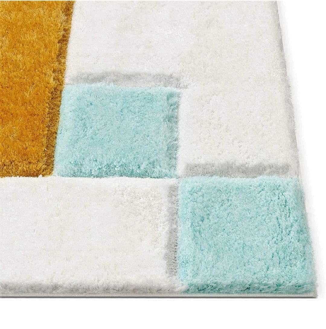 White with Yellow Multi 3D Cut Collection Classical Look Shaggy Carpet - FYROSTIC CARPET
