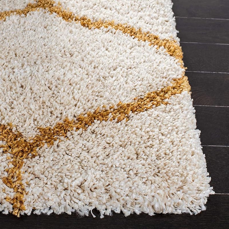Yellow with Ivory Premium Morrocon Design Soft Shaggy Microfiber Rug/Floor - Mat/Carpet - FYROSTIC CARPET