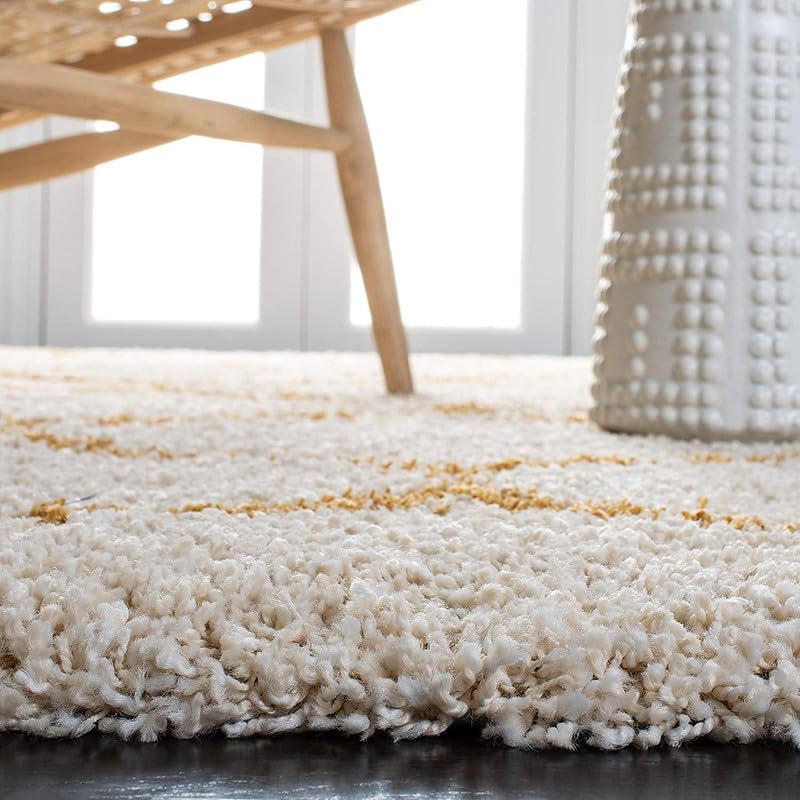 Yellow with Ivory Premium Morrocon Design Soft Shaggy Microfiber Rug/Floor - Mat/Carpet - FYROSTIC CARPET