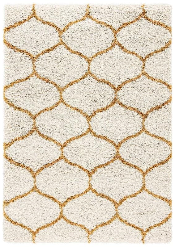 Yellow with Ivory Premium Morrocon Design Soft Shaggy Microfiber Rug/Floor - Mat/Carpet - FYROSTIC CARPET