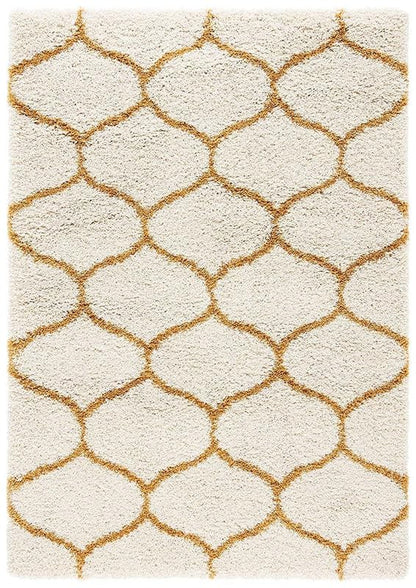 Yellow with Ivory Premium Morrocon Design Soft Shaggy Microfiber Rug/Floor - Mat/Carpet - FYROSTIC CARPET