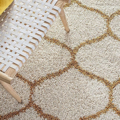 Yellow with Ivory Premium Morrocon Design Soft Shaggy Microfiber Rug/Floor - Mat/Carpet - FYROSTIC CARPET